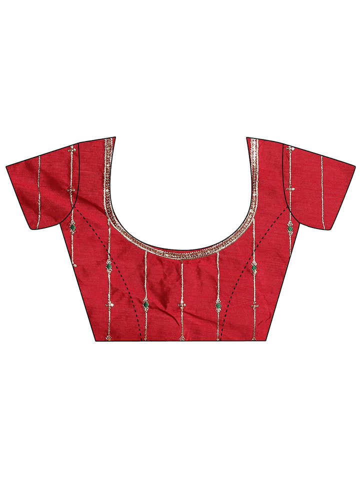 Red Embroidered Georgette Saree With Unstitched Blouse Piece