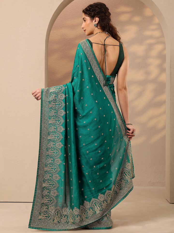 Green Embroidered Georgette Saree With Unstitched Blouse Piece