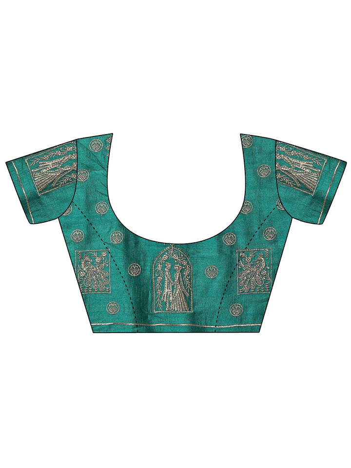 Green Embroidered Georgette Saree With Unstitched Blouse Piece