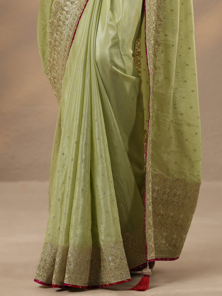 Green Embellished Silk Blend Saree With Unstitched Blouse Piece
