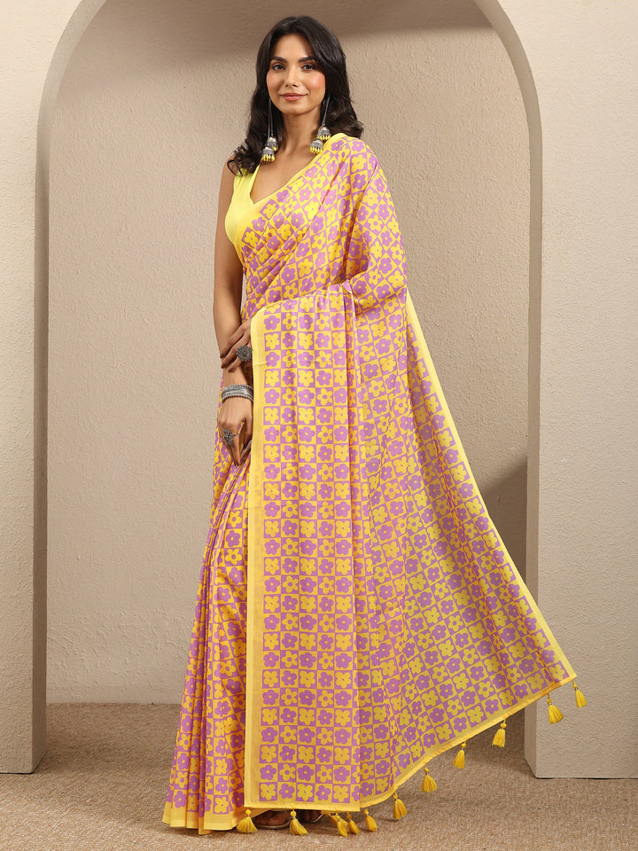 Yellow Printed Georgette Saree With Unstitched Blouse Piece