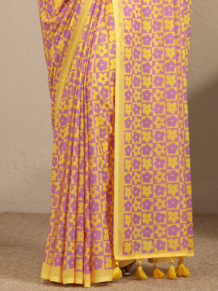 Yellow Printed Georgette Saree With Unstitched Blouse Piece