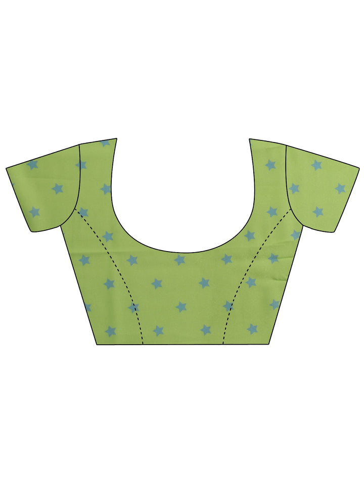 Blue Printed Georgette Saree With Unstitched Blouse Piece