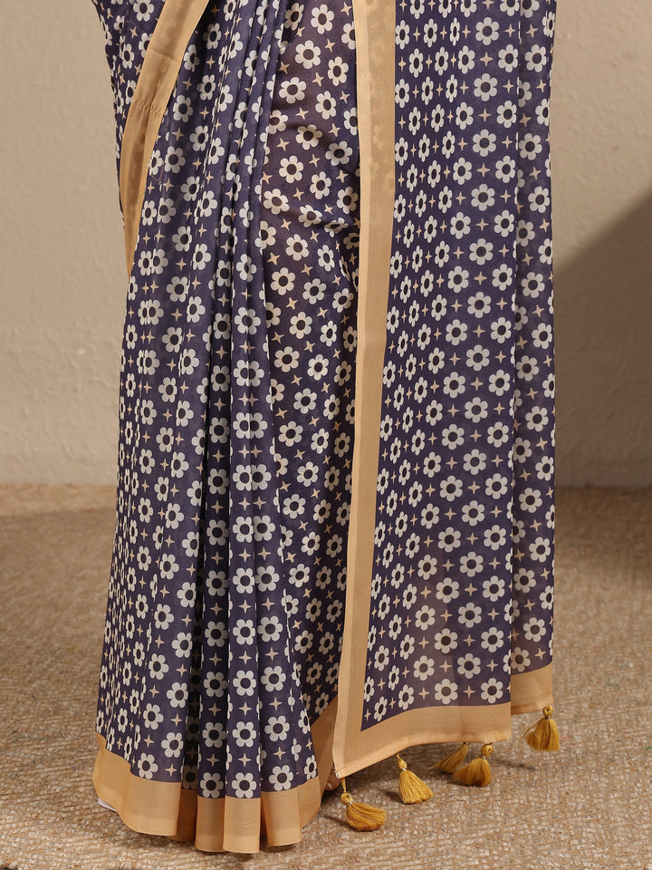 Lavender Printed Georgette Saree With Unstitched Blouse Piece