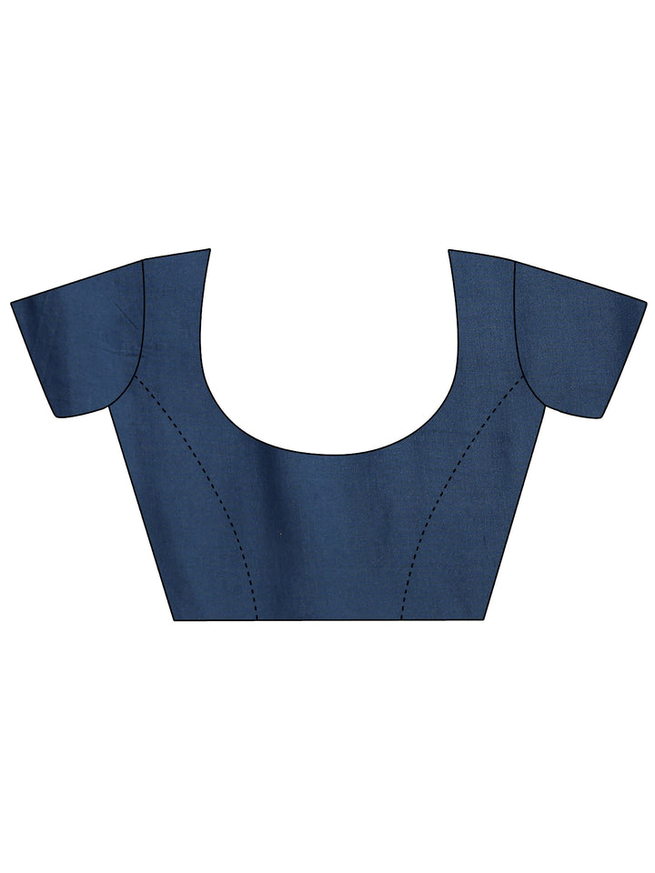 Blue Striped Printed Cotton Blend Saree With Unstitched Blouse Piece