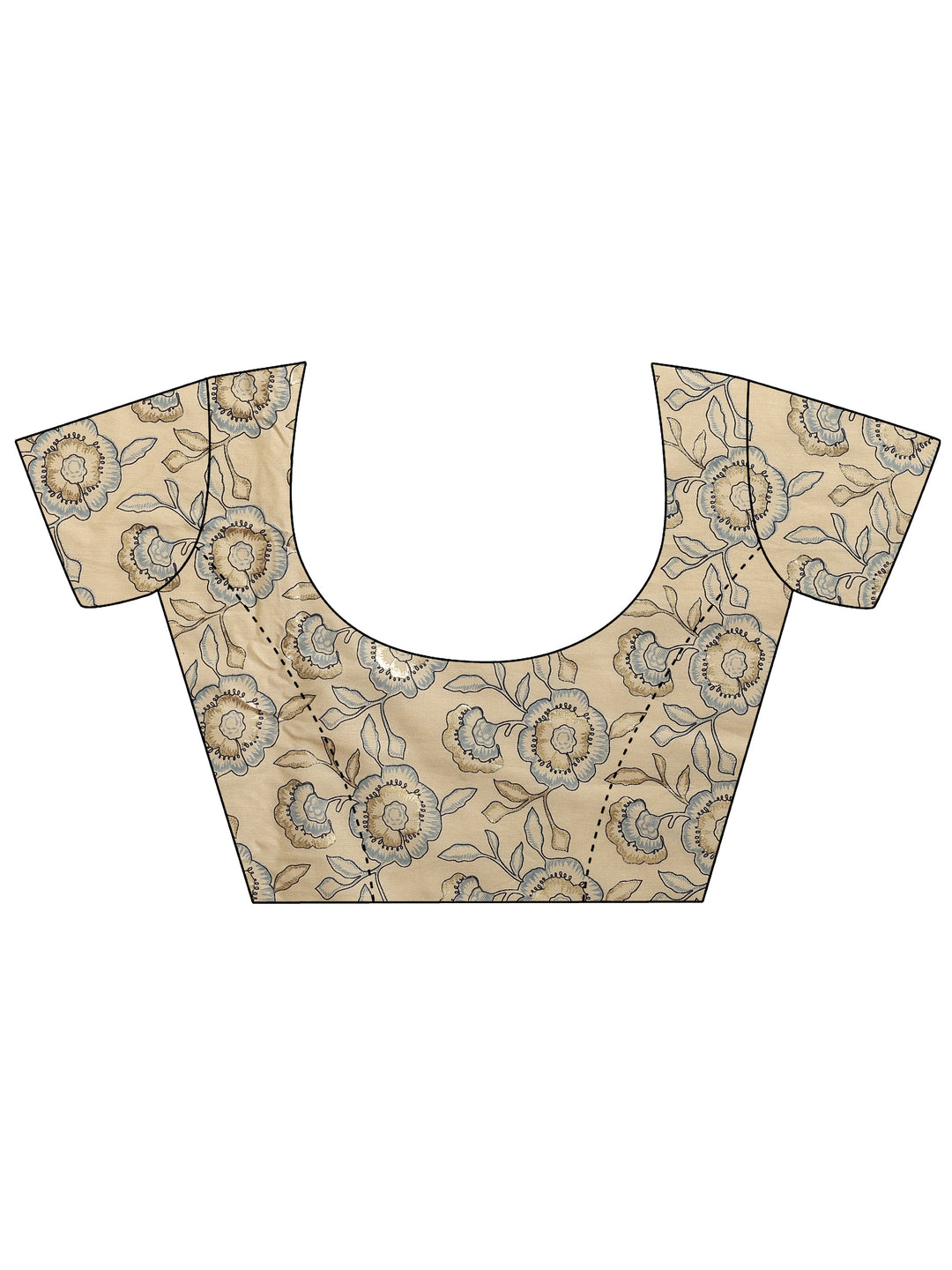 Beige Printed Cotton Blend Saree With Unstitched Blouse Piece