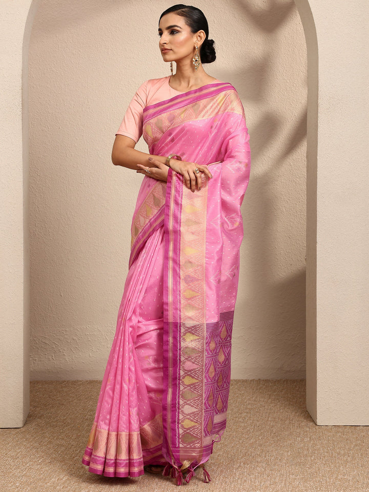 Pink Woven Design Banarsi Silk Blend Saree With Unstitched Blouse Piece