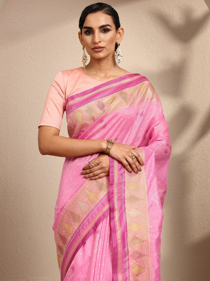 Pink Woven Design Banarsi Silk Blend Saree With Unstitched Blouse Piece