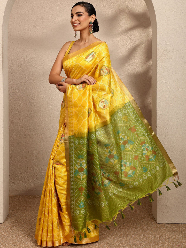 Yellow Woven Design Banarsi Silk Blend Saree With Unstitched Blouse Piece