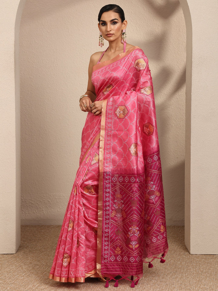 Pink Woven Design Banarsi Silk Blend Saree With Unstitched Blouse Piece