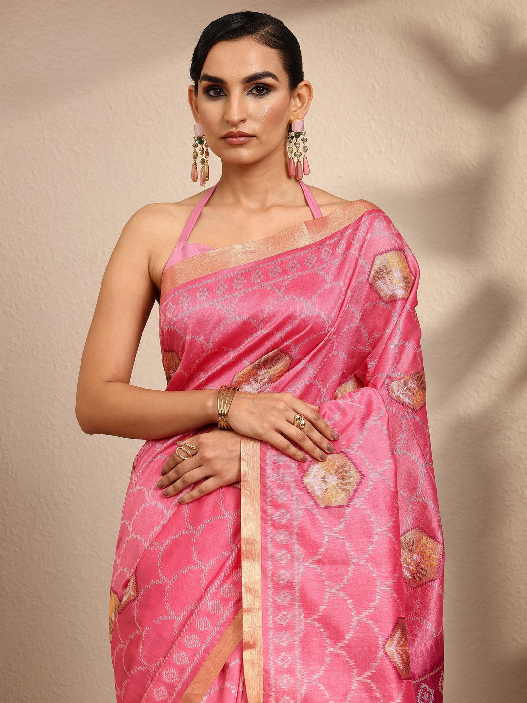 Pink Woven Design Banarsi Silk Blend Saree With Unstitched Blouse Piece