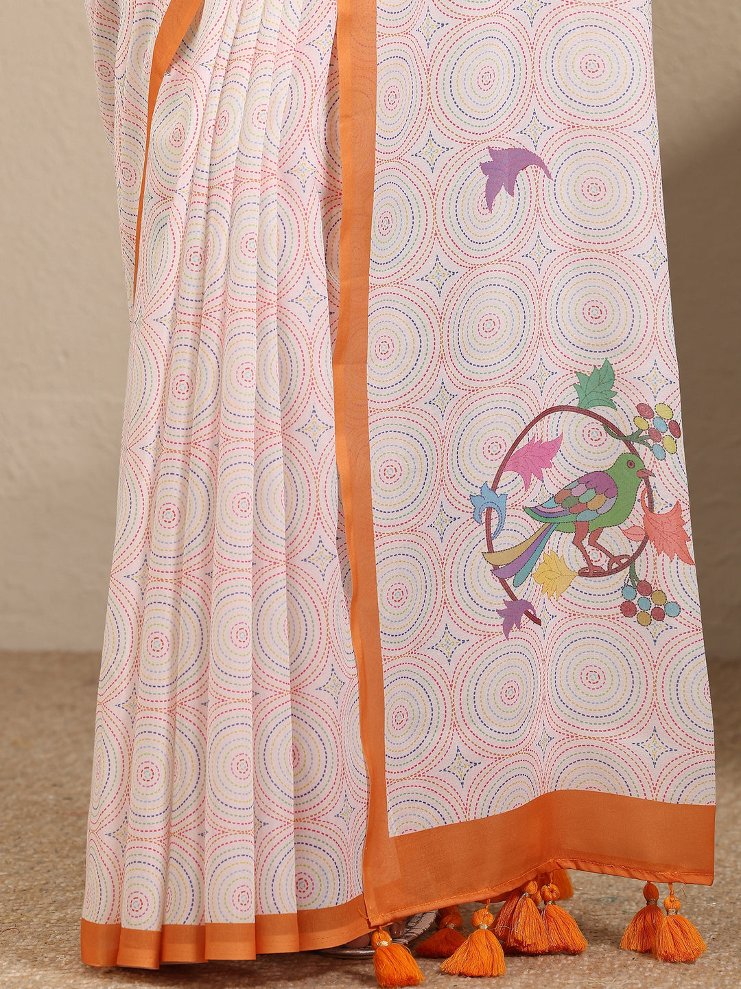 Multi Geometric Printed Cotton Blend Saree With Unstitched Blouse Piece