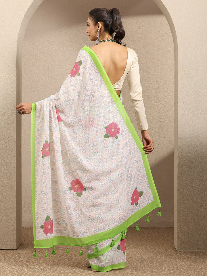 Multi Geometric Printed Cotton Blend Saree With Unstitched Blouse Piece