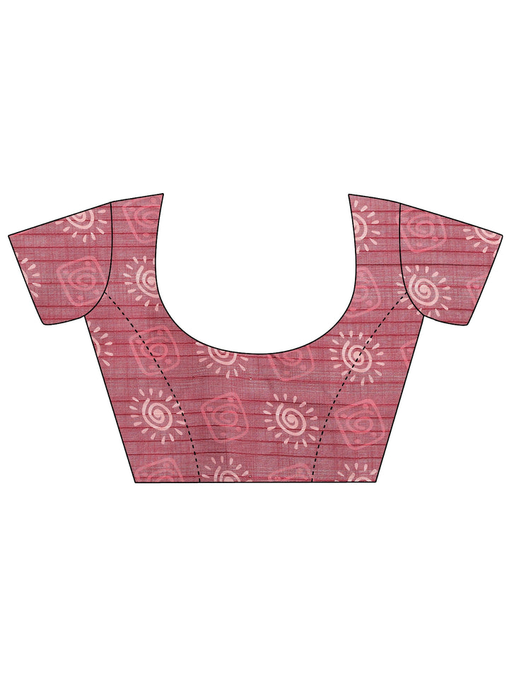 Pink Abstract Printed Cotton Blend Saree With Unstitched Blouse Piece