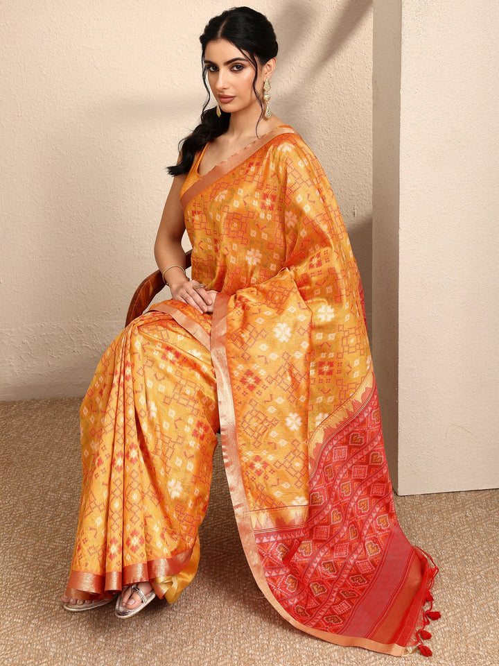 Mustard Woven Design Banarsi Silk Blend Saree With Unstitched Blouse Piece