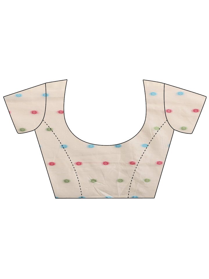 Off White Woven Design Cotton Blend Saree With Unstitched Blouse Piece