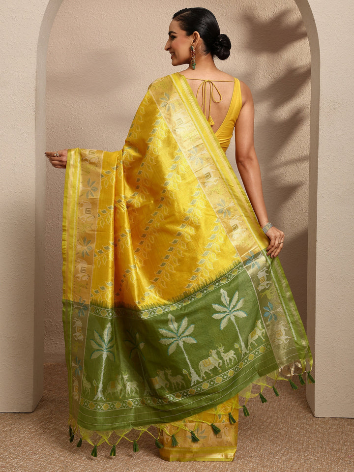 Mustard Woven Design Banarsi Silk Blend Saree With Unstitched Blouse Piece