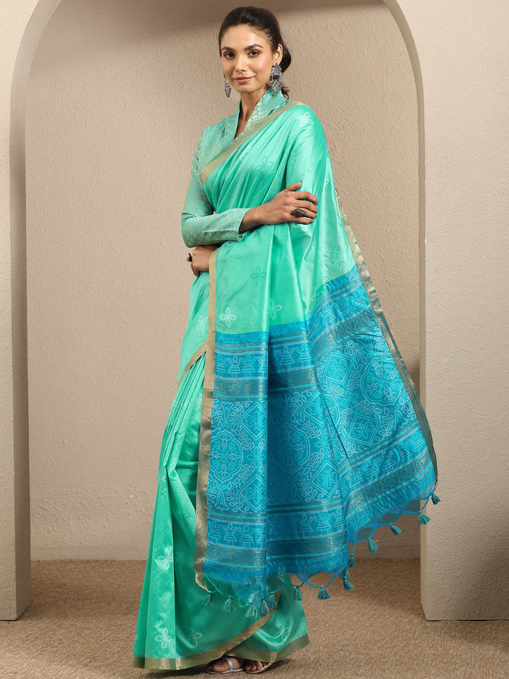 Green Woven Design Silk Blend Saree With Unstitched Blouse Piece