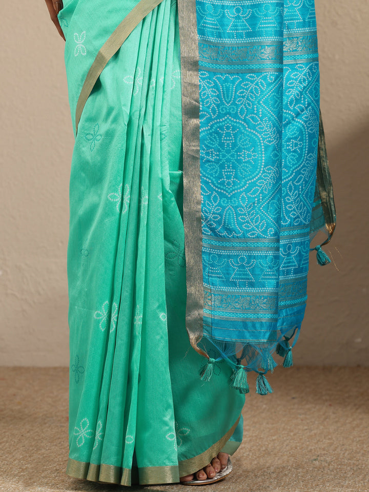 Green Woven Design Silk Blend Saree With Unstitched Blouse Piece