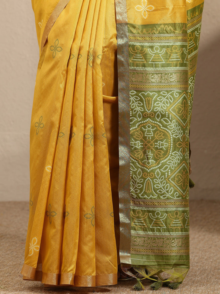 Mustard Woven Design Silk Blend Saree With Unstitched Blouse Piece