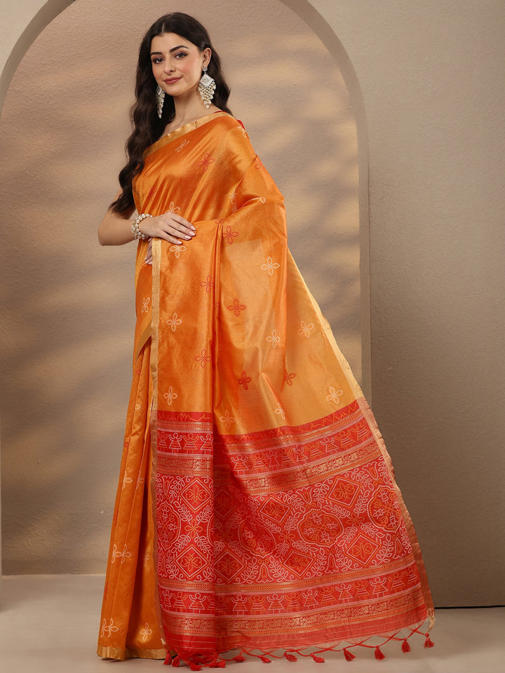 Mustard Woven Design Silk Blend Saree With Unstitched Blouse Piece