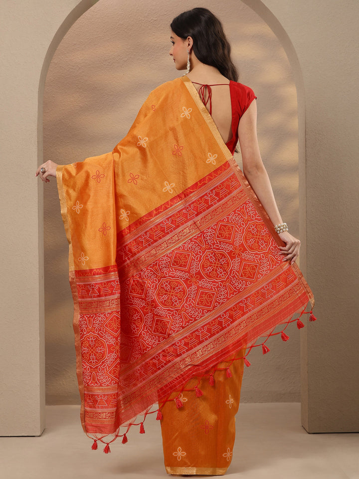 Mustard Woven Design Silk Blend Saree With Unstitched Blouse Piece