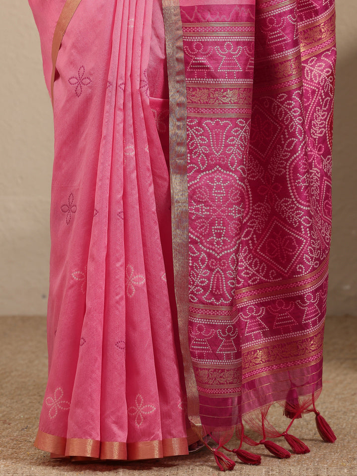 Pink Woven Design Silk Blend Saree With Unstitched Blouse Piece
