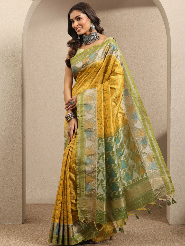 Mustard Woven Design Silk Blend Saree With Unstitched Blouse Piece