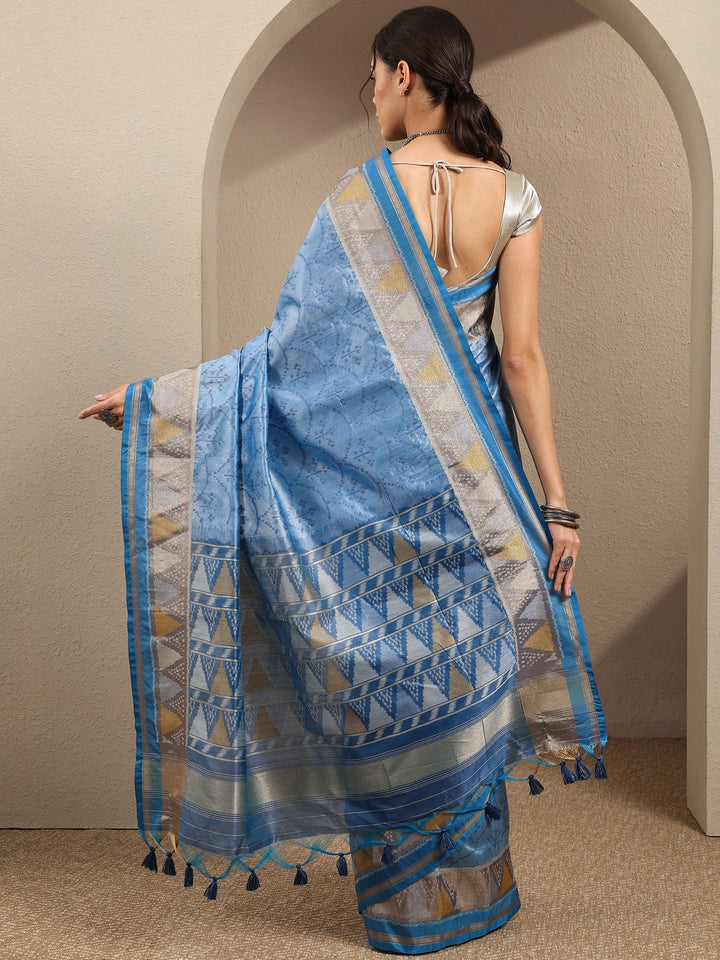 Blue Woven Design Silk Blend Saree With Unstitched Blouse Piece