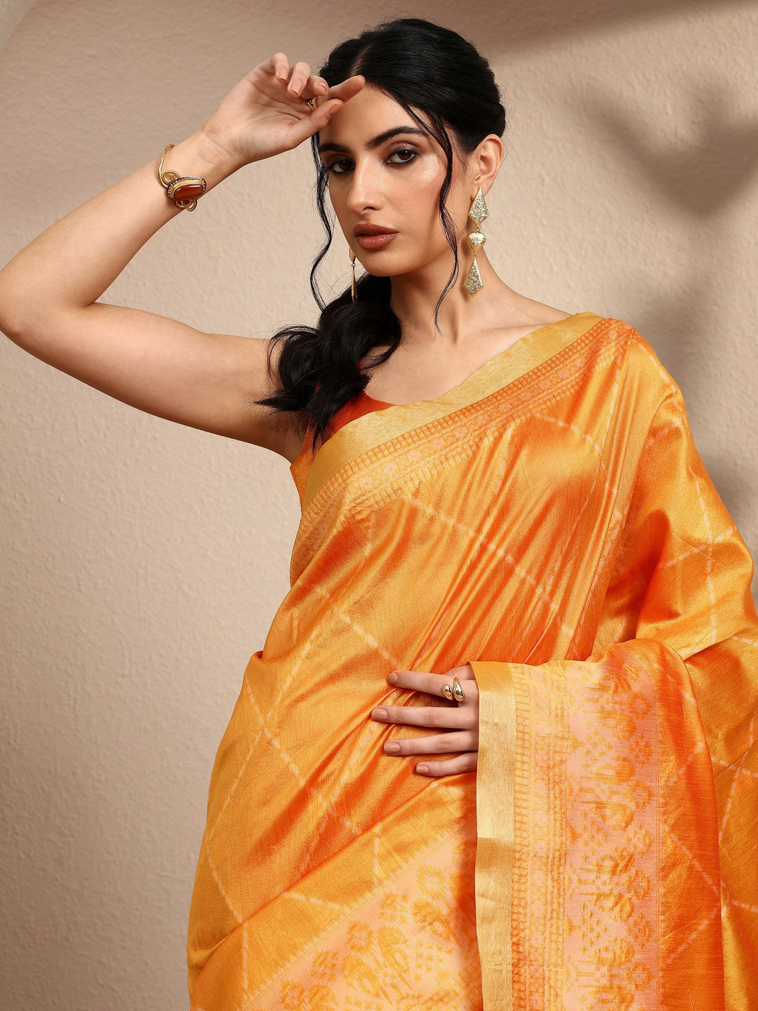 Mustard Woven Design Banarsi Silk Blend Saree With Unstitched Blouse Piece