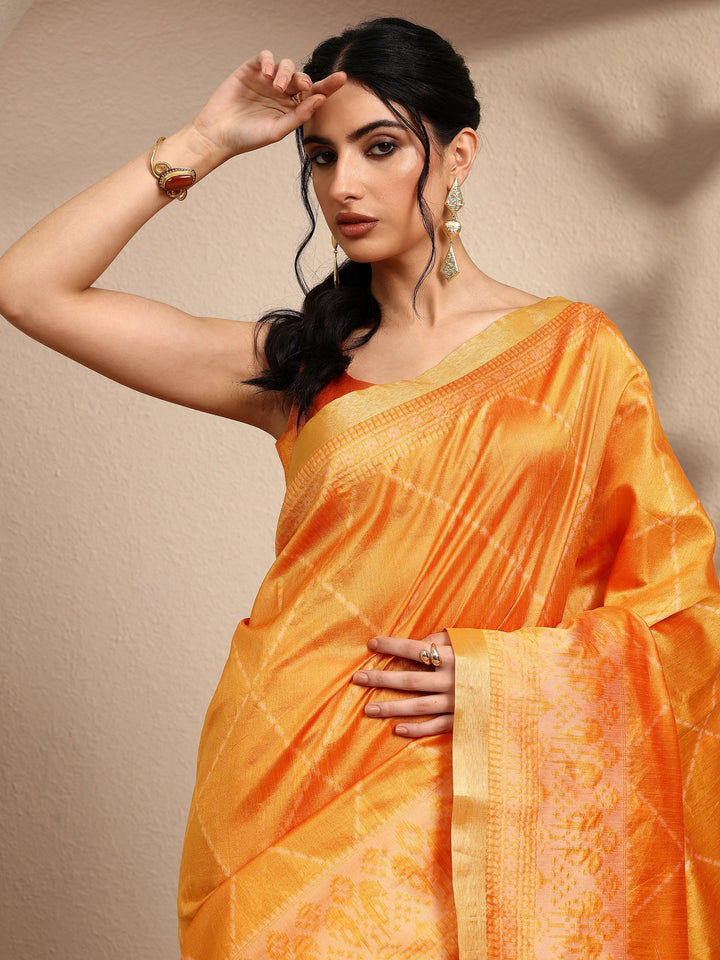 Mustard Woven Design Banarsi Silk Blend Saree With Unstitched Blouse Piece