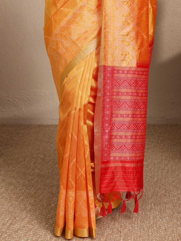 Mustard Woven Design Banarsi Silk Blend Saree With Unstitched Blouse Piece
