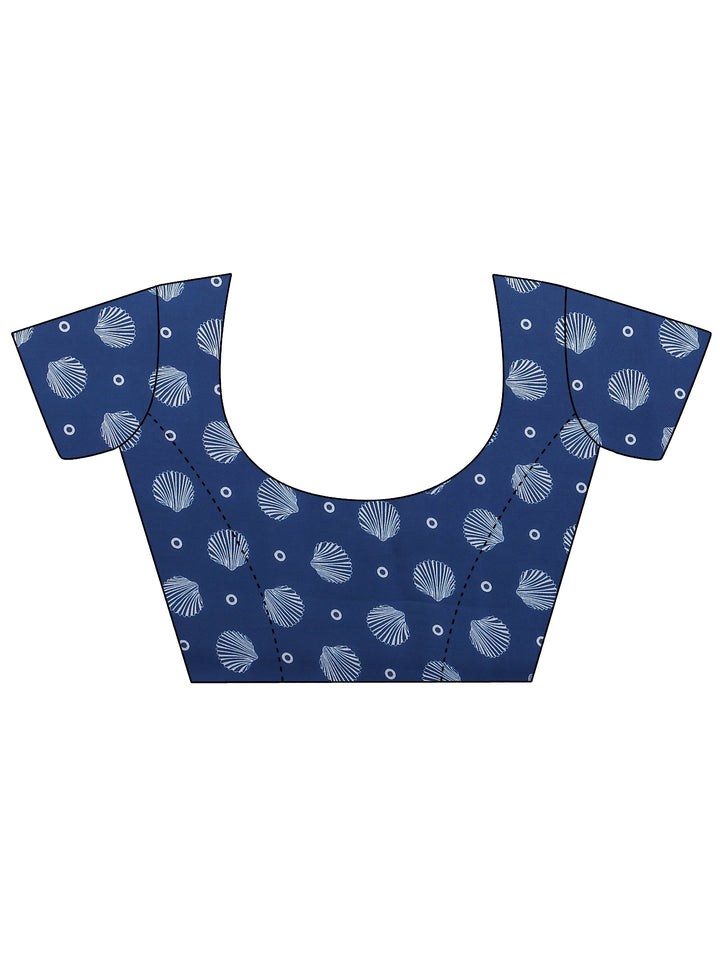 Blue Abstract Printed Satin Saree With Unstitched Blouse Piece