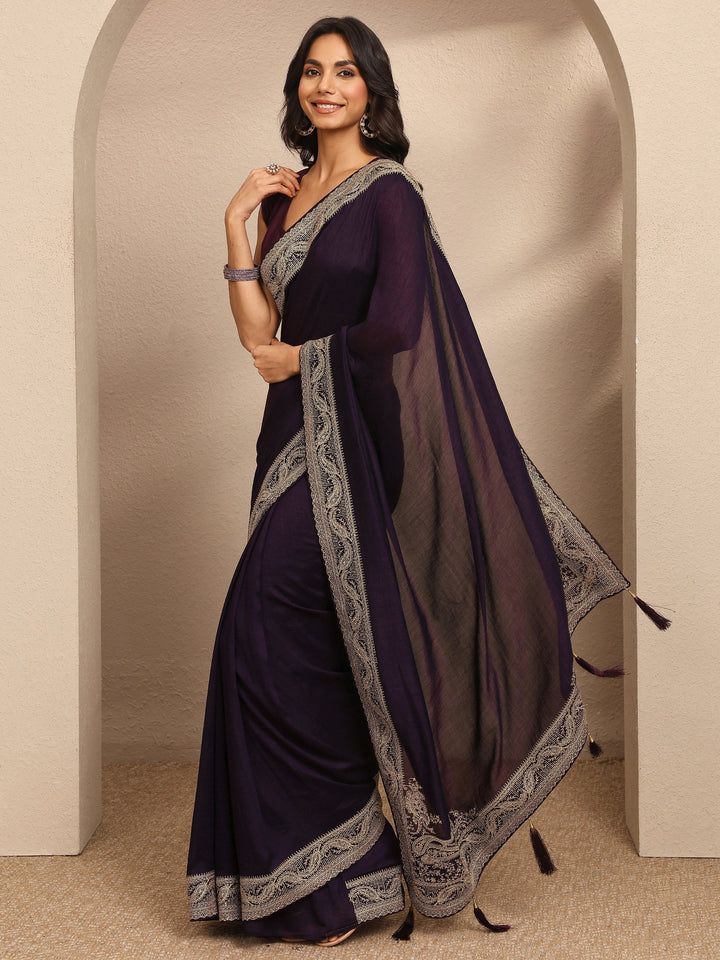 Burgundy Solid Georgette Saree With Unstitched Blouse Piece