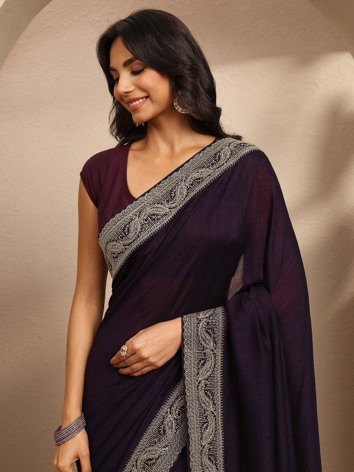 Burgundy Solid Georgette Saree With Unstitched Blouse Piece