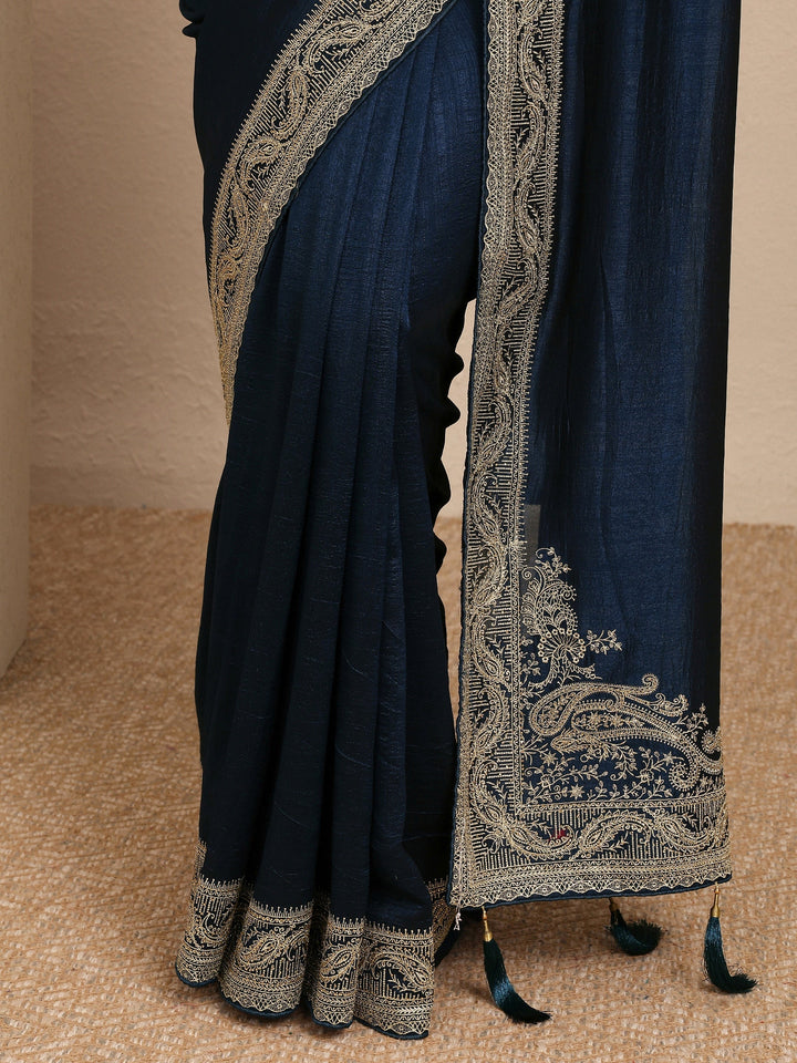 Blue Solid Georgette Saree With Unstitched Blouse Piece