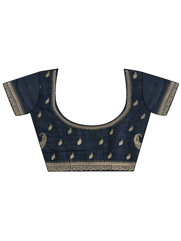 Blue Solid Georgette Saree With Unstitched Blouse Piece