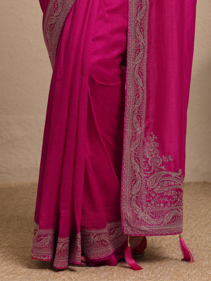 Pink Solid Georgette Saree With Unstitched Blouse Piece