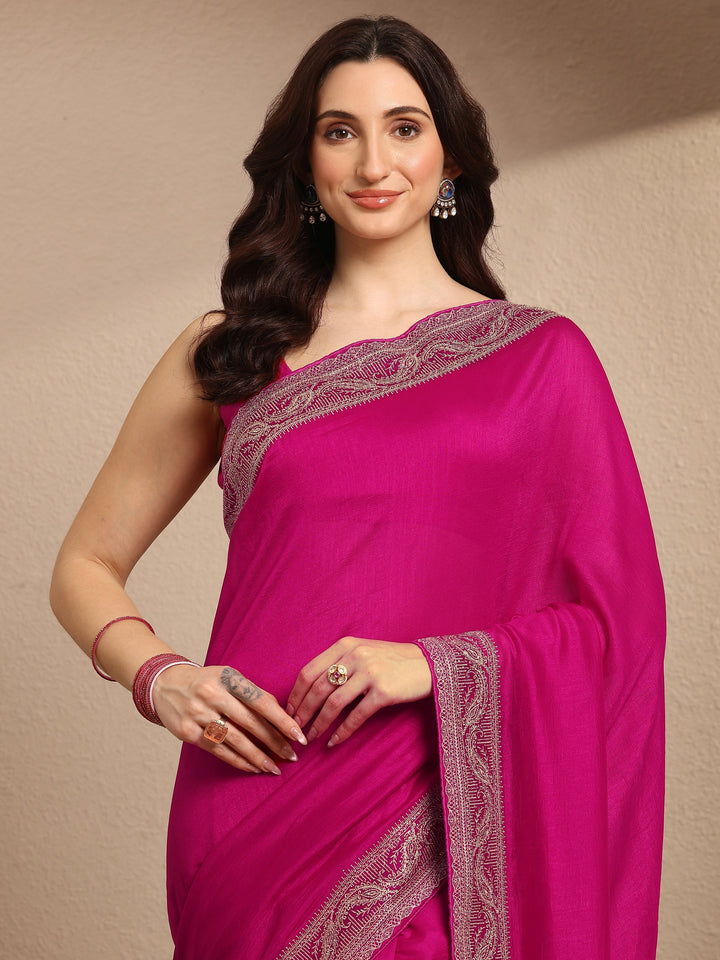Pink Solid Georgette Saree With Unstitched Blouse Piece