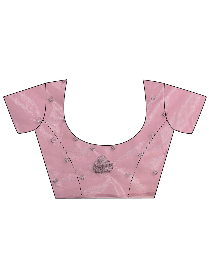 Pink Embroidered Nylon Saree With Unstitched Blouse Piece