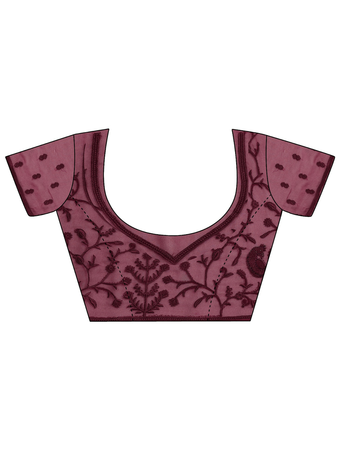 Maroon Embroidered Silk Blend Saree With Unstitched Blouse Piece