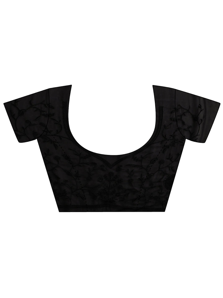 Black Embroidered Silk Blend Saree With Unstitched Blouse Piece