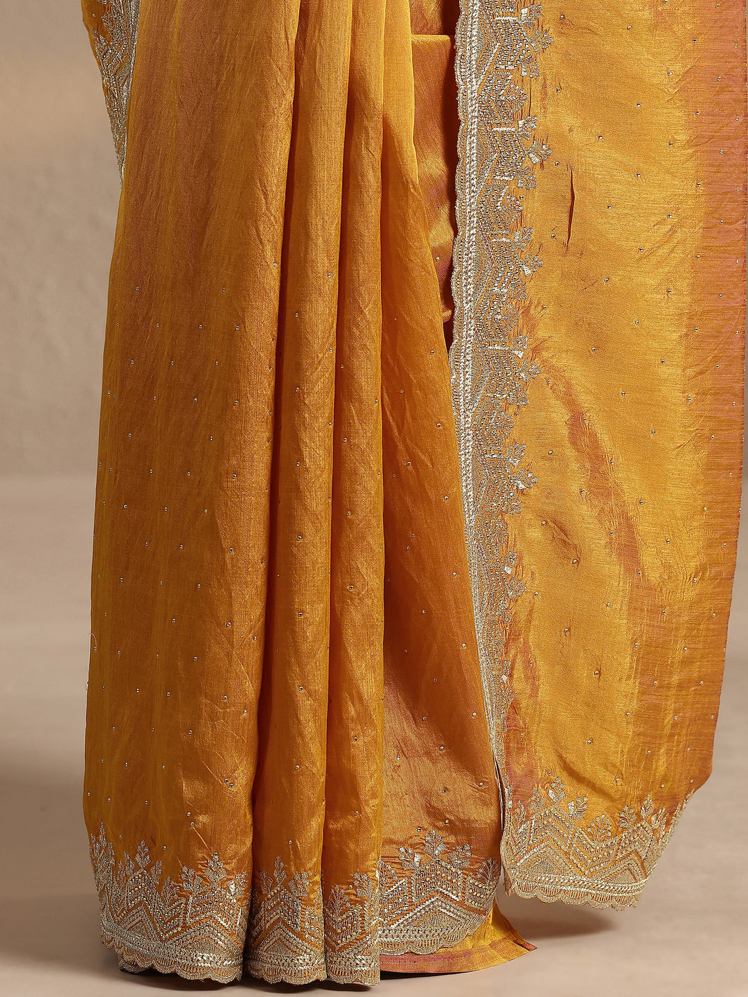 Mustard Embellished Silk Blend Saree With Unstitched Blouse Piece