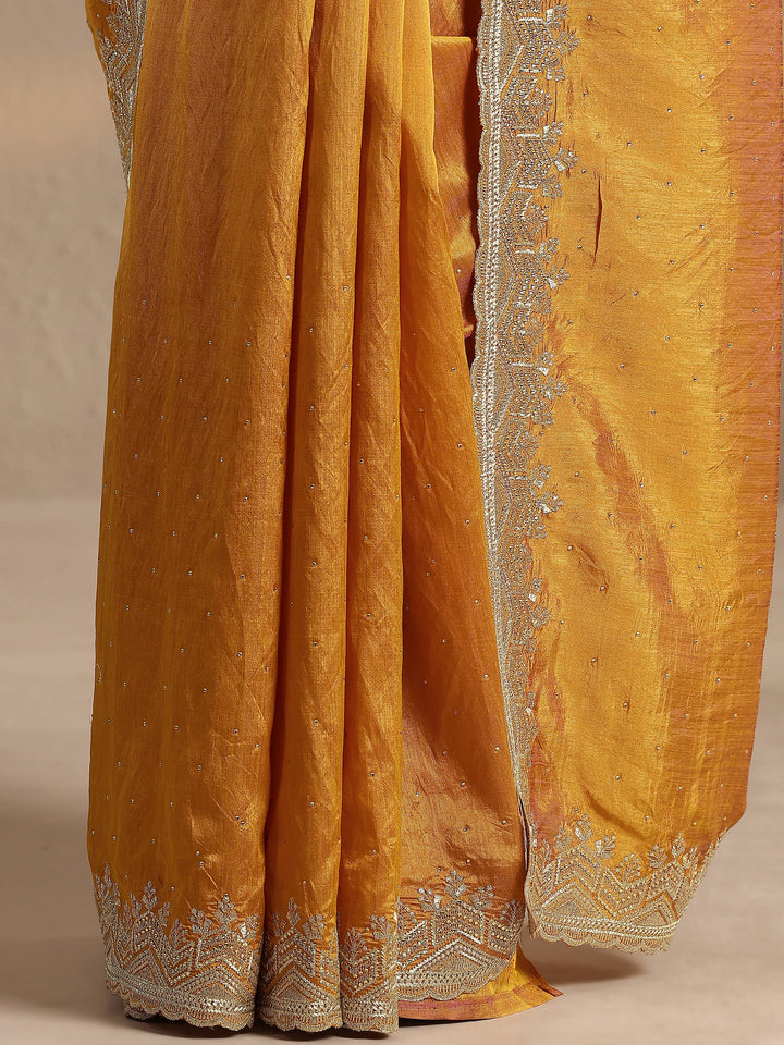 Mustard Embellished Silk Blend Saree With Unstitched Blouse Piece
