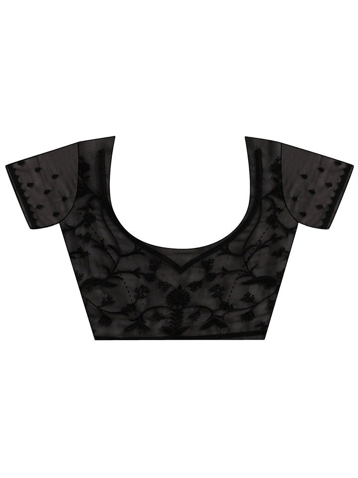 Black Embroidered Georgette Saree With Unstitched Blouse Piece