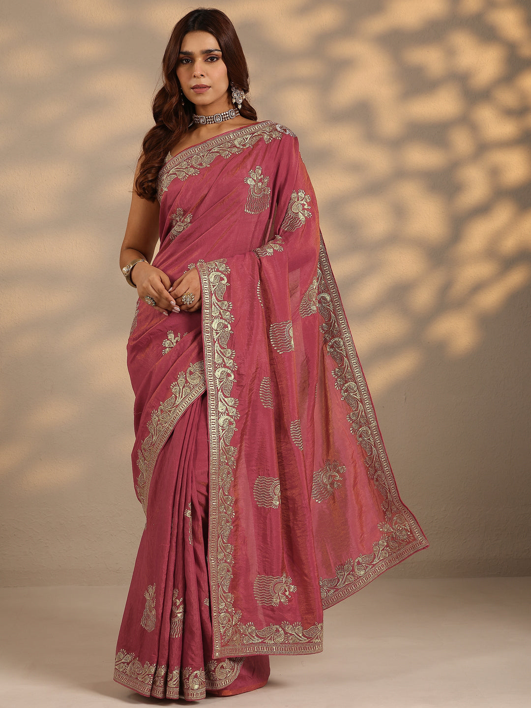 Pink Embroidered Organza Saree With Unstitched Blouse Piece