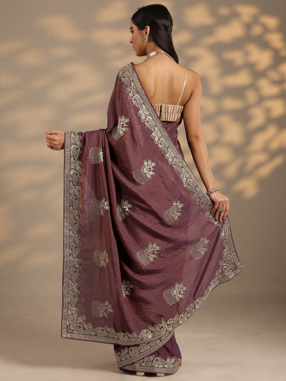Purple Embroidered Organza Saree With Unstitched Blouse Piece