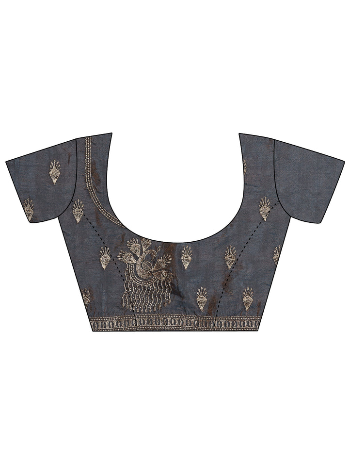 Blue Embroidered Organza Saree With Unstitched Blouse Piece