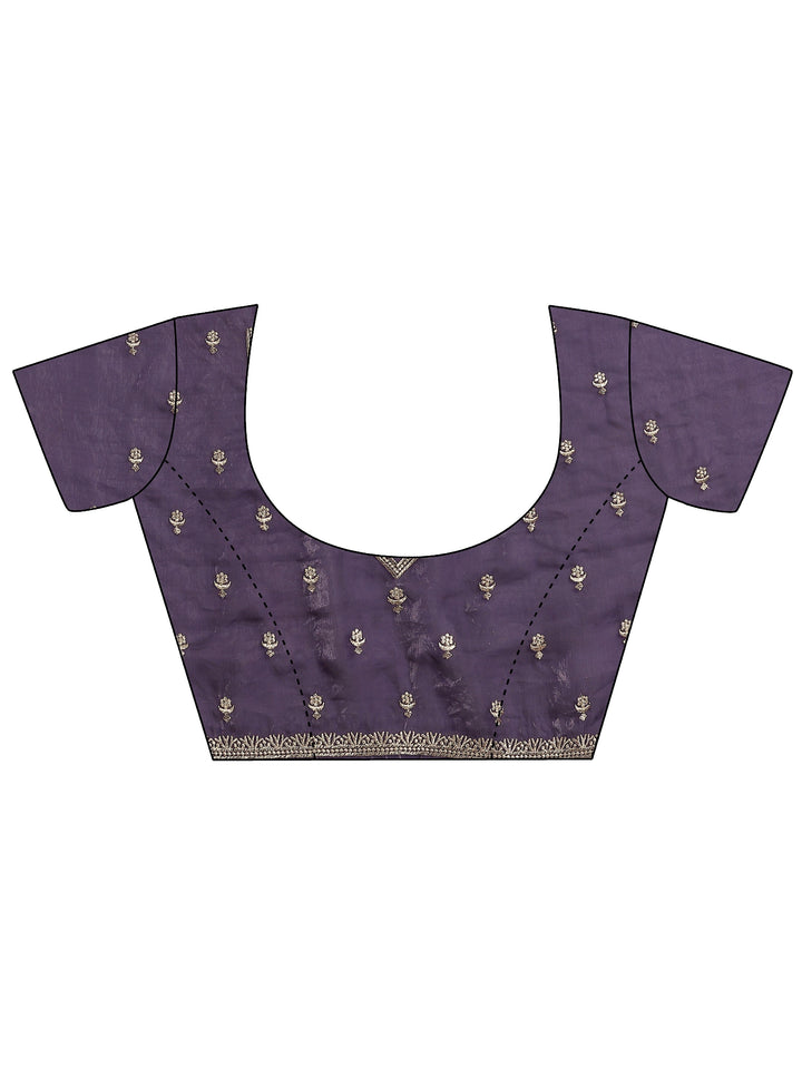 Purple Embellished Silk Blend Saree With Unstitched Blouse Piece
