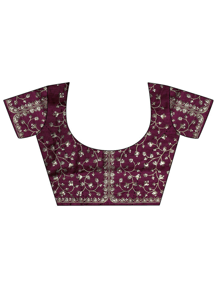 Magenta Embellished Silk Blend Saree With Unstitched Blouse Piece